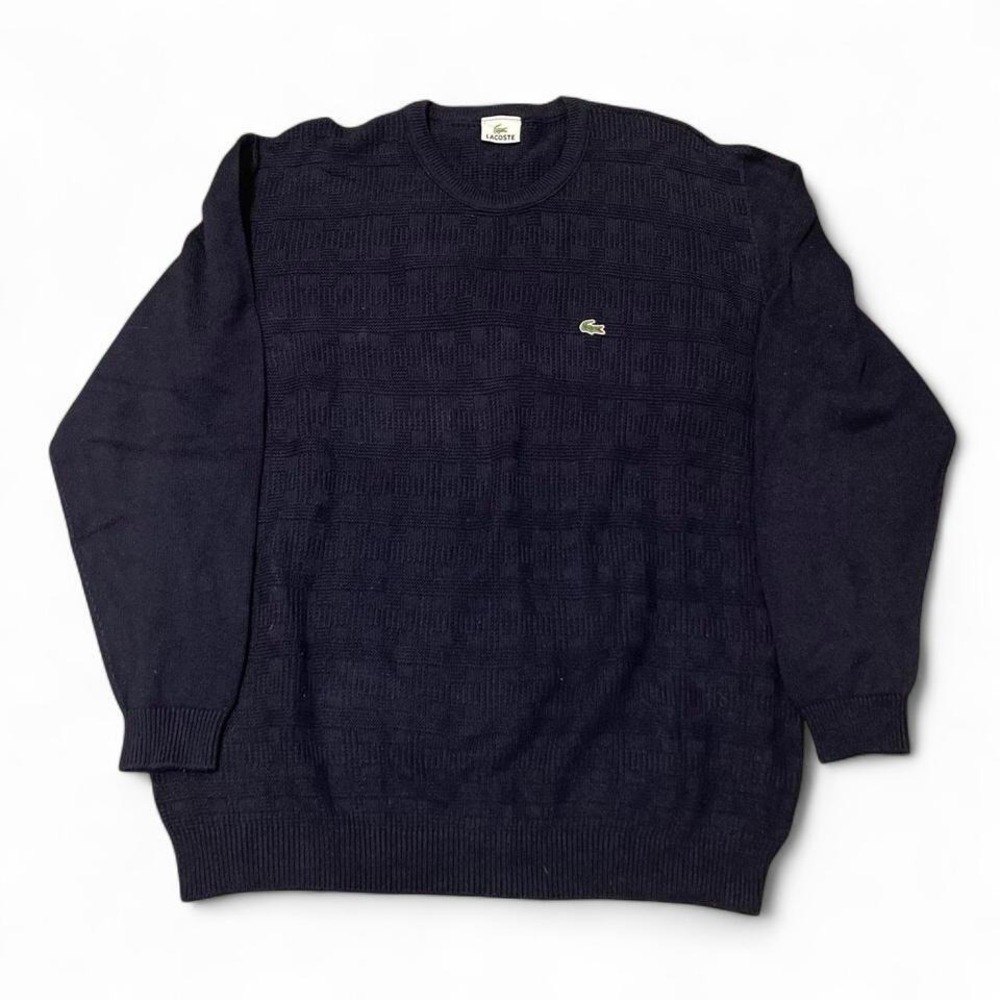 Lacoste cotton acrylic textured knit sweater navy geometric size 7/24.25